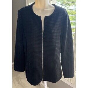 Chicos Black Textured Full Zip Jacket Sz Lg / Chicos 2 NWOT